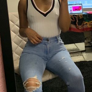 White top or blue jeans